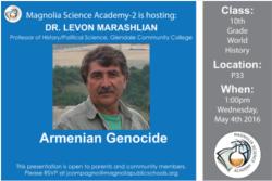 May 4th - Guest Speaker at MSA 2: Professor Levon Marashlian from Glendale Community College